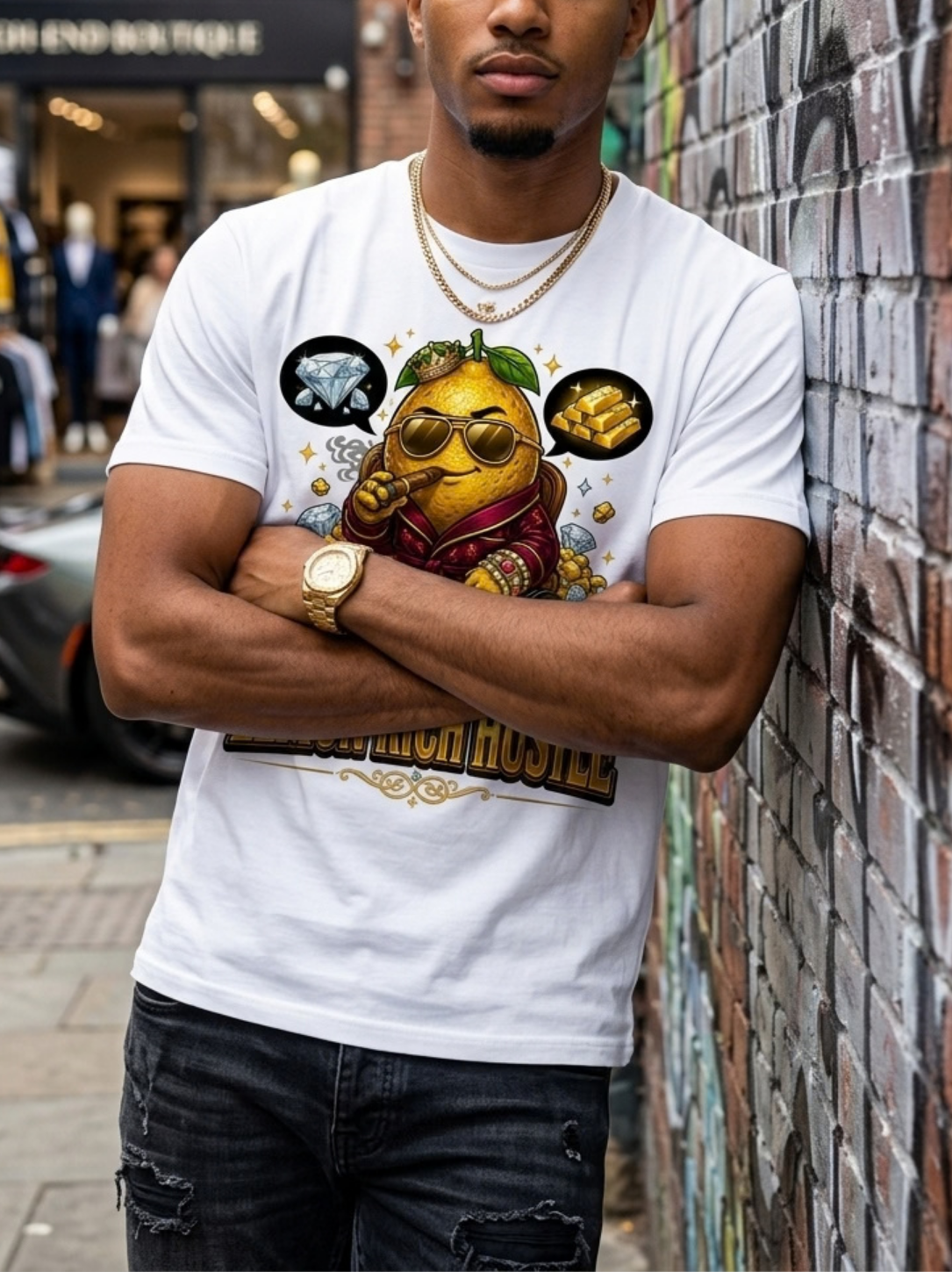 Aegis "Lemon-Rich Hustle" Graphic Premium T-Shirt - Image 4
